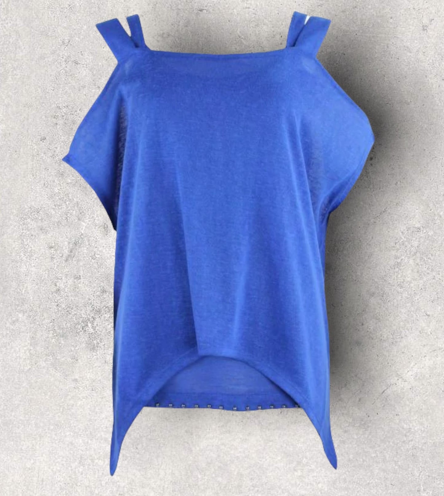 Marble Blue Cold Shoulder Fine Knit Double Layer Top UK 16 US 12 EU 44 Timeless Fashions