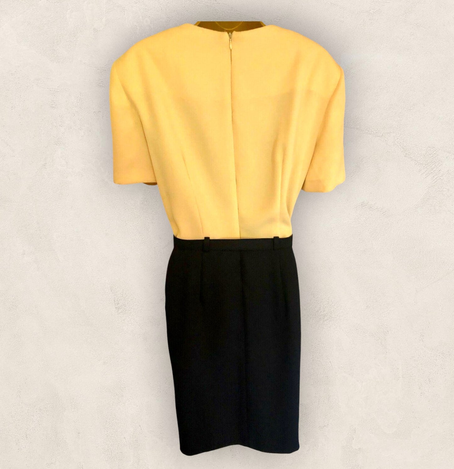 Joseph Ribkoff Vintage Yellow & Navy Short Sleeve Belted Dress UK 16 US 12 EU 44 Timeless Fashions