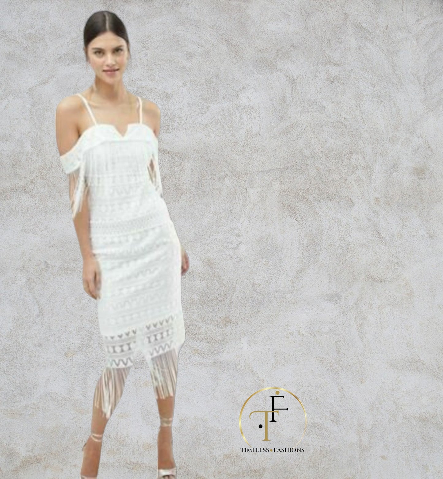 C By Cubic White Off The Shoulder Tassel Summer Dress UK 10 US 6 EU 38 Timeless Fashions