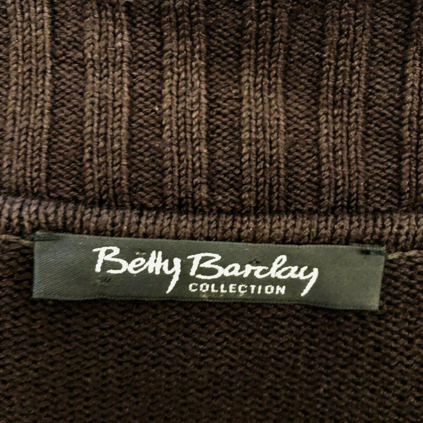 Betty Barclay Long Brown Rabbit Fur Trim Belted Cardigan UK 12 US 8 EU 40 - Timelessfashions