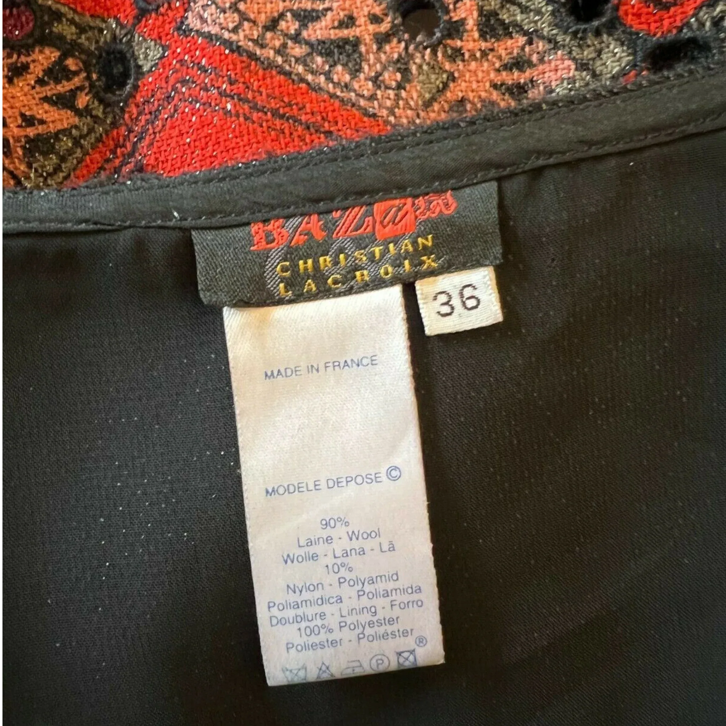 Bazar Christian Lacroix Vintage Black & Red Wool Pencil Skirt UK 6 US 2 EU 34 - Timelessfashions