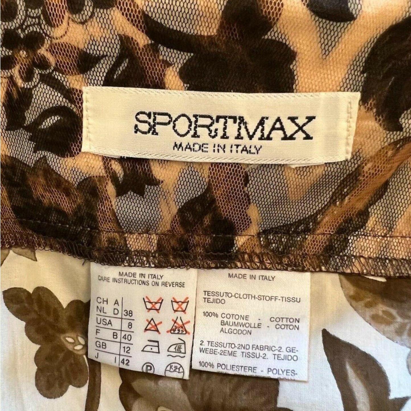 Sportmax Max Mara Vintage Brown Floral Mesh Mini Skirt UK 10 US 6 EU 38 IT 42 - Timelessfashions