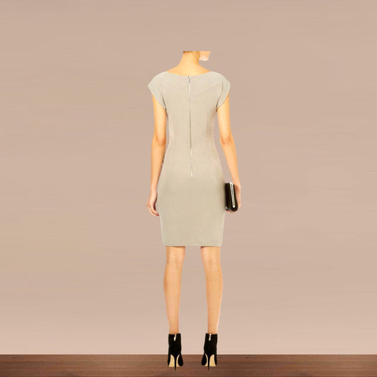 Karen Millen Taupe Jersey Folded Stretch Mini Dress UK 12 US 8 EU 40 Timeless Fashions