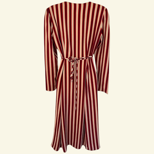Glamorous Berry Red & Cream Striped Long Sleeve Wrap Dress UK 10 US 8 EU 38 - Timelessfashions