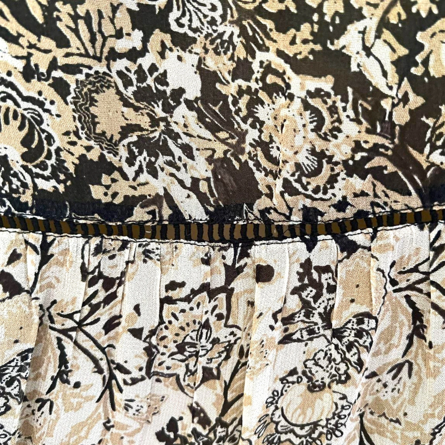 Zara Black & Cream Sheer Chiffon Floral Top Size M UK 12 US 8 EU 40 - Timelessfashions