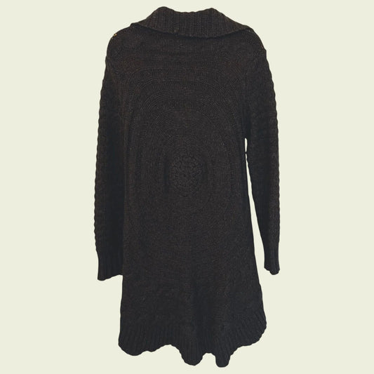 Elisa Cavaletti Charcoal Grey Wool Cable Knit Chunky Cardigan UK 12 US 8 EU 40 - Timelessfashions