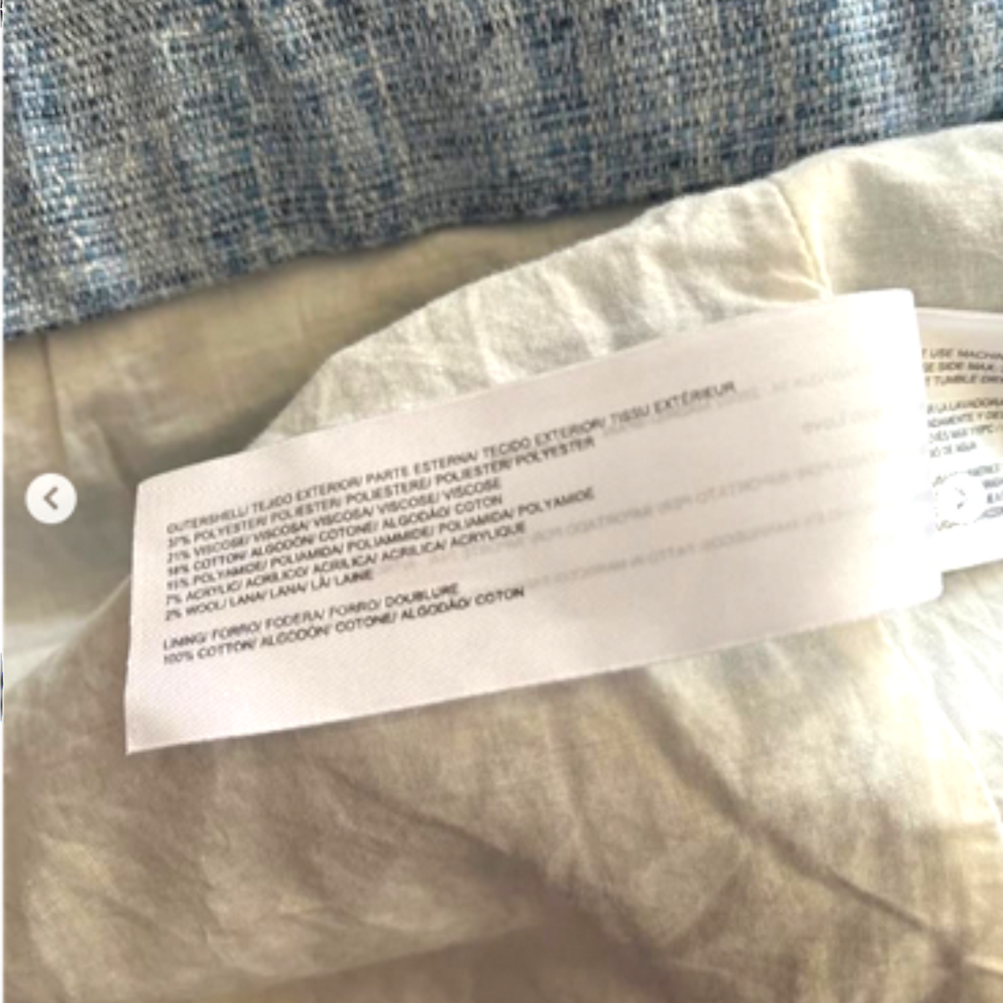 Fabric label on a textured fabric surface