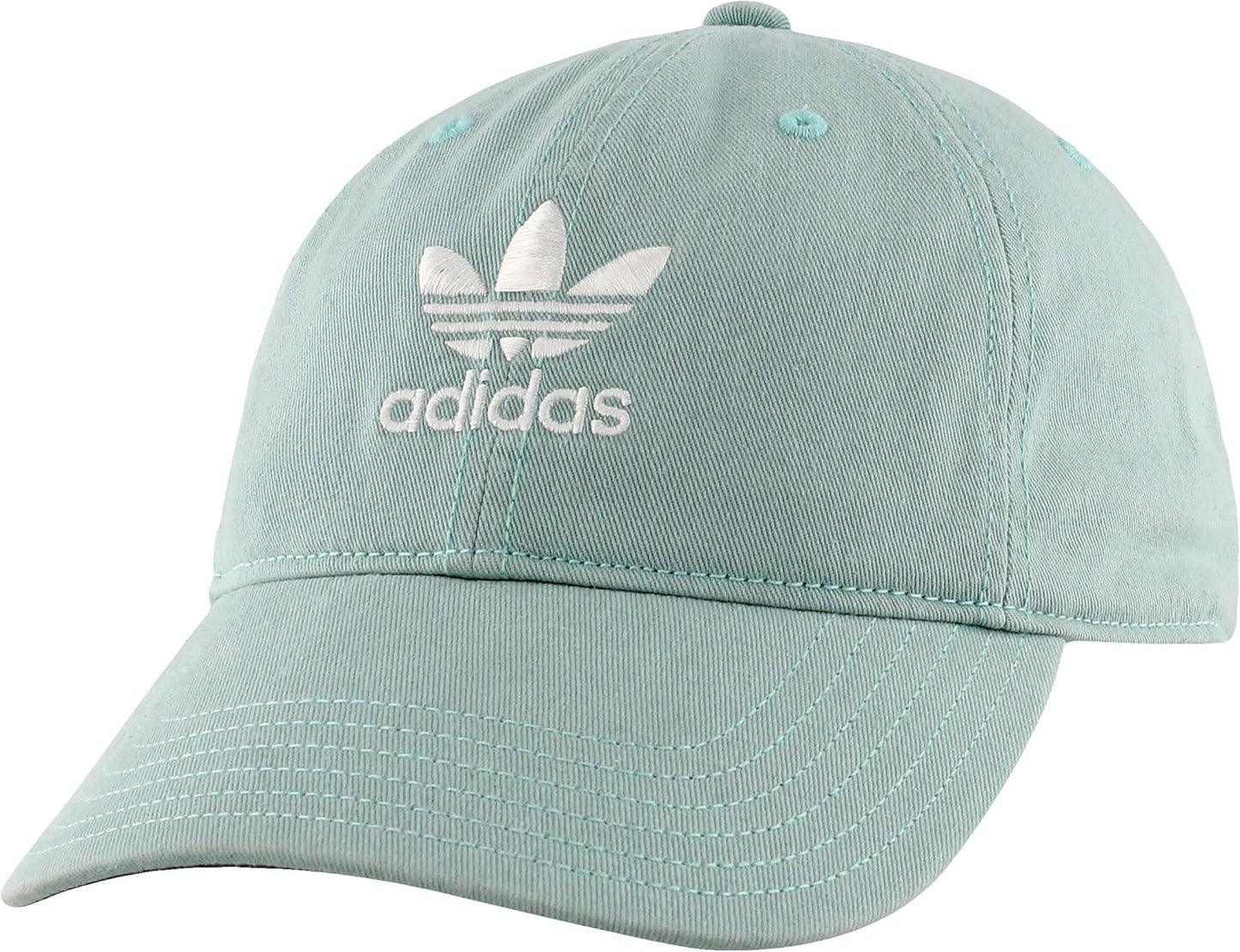 Mint green Adidas cap with white logo on a white background