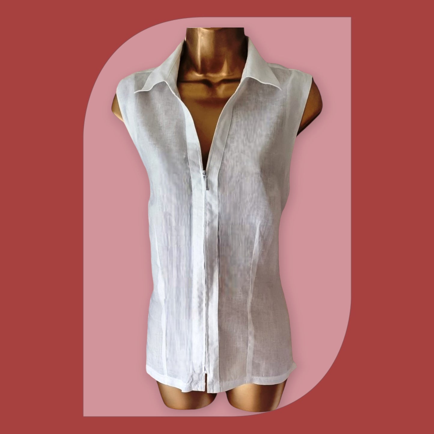Liz Claiborne White Sleeveless Linen Blouse UK 14 US 10 EU 42 Timeless Fashions