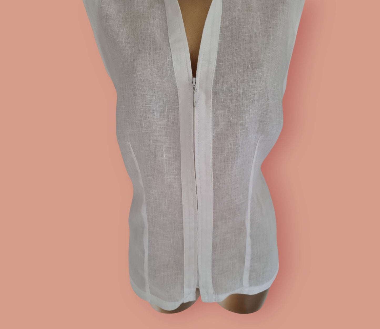 Liz Claiborne White Sleeveless Linen Blouse UK 14 US 10 EU 42 Timeless Fashions
