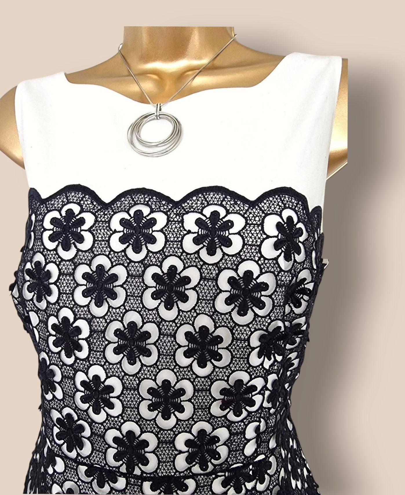 Hobbs Navy & White Lace Dress UK 12 US 8 EU 40 Timeless Fashions
