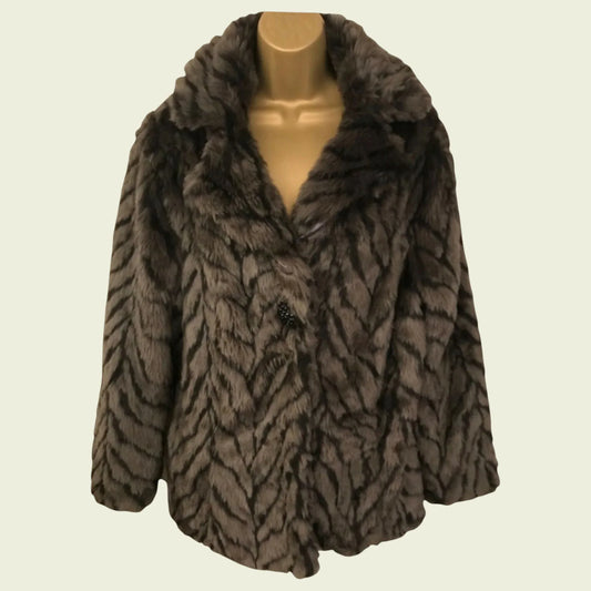 Aquascutum Vintage Womens Brown Faux Fur Jacket UK 14/16 US 10/12 EU 42/44 - Timelessfashions