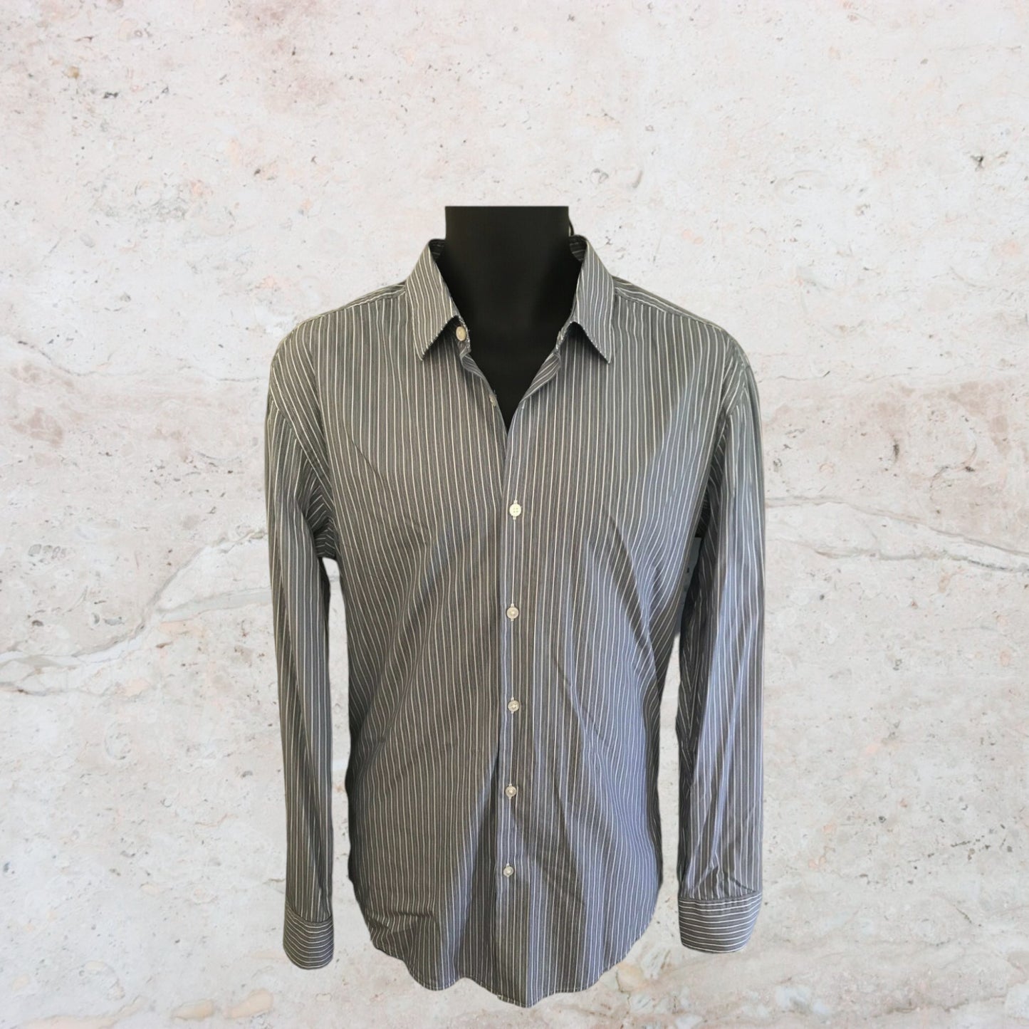 Hugo Boss Mens Blue & White Striped Cotton Shirt Size 42 Timeless Fashions