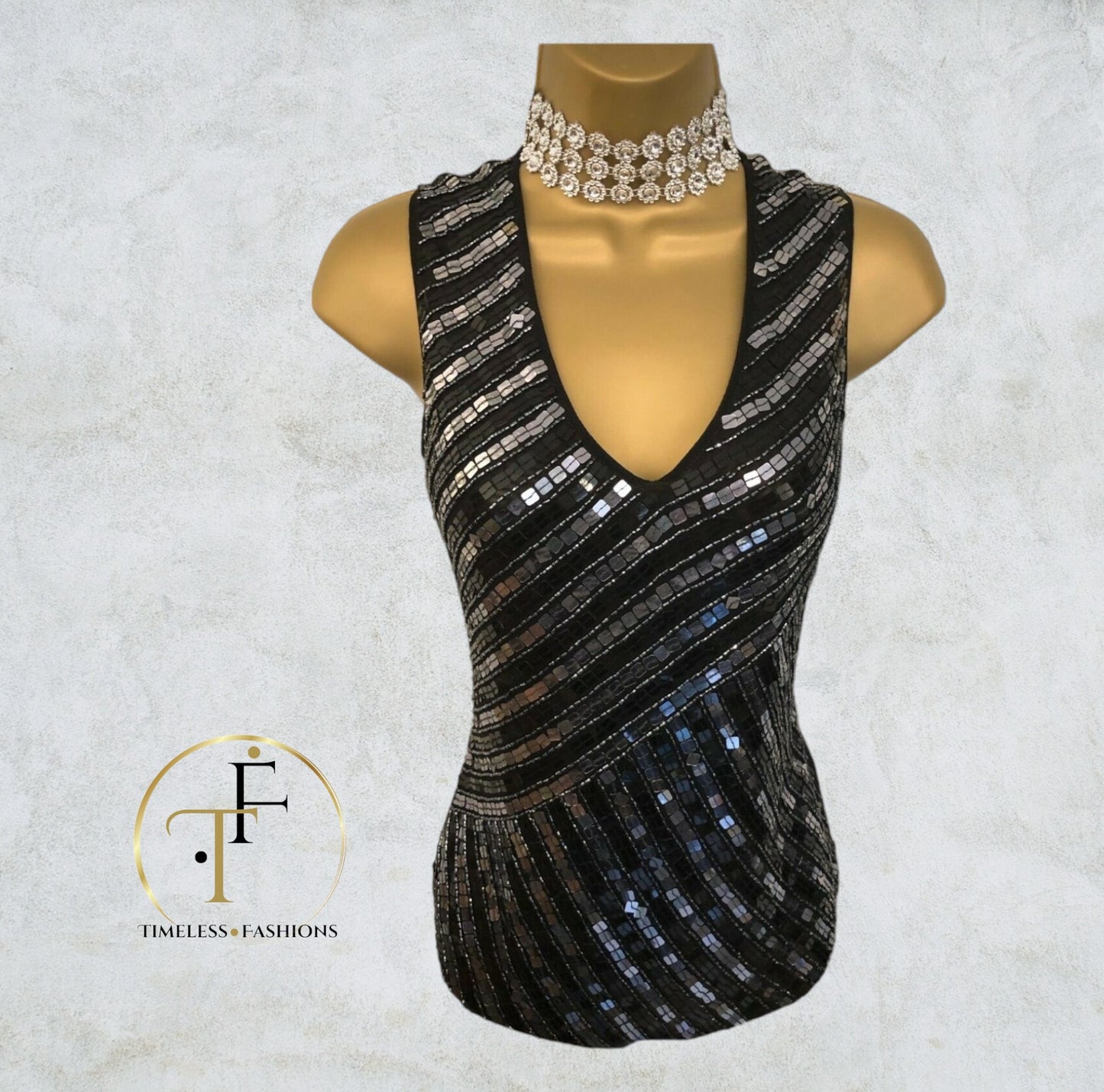 Cerruti 1881 Black Sequin Sleeveless Evening Top IT 42 UK 10 US 6 EU 38 Timeless Fashions