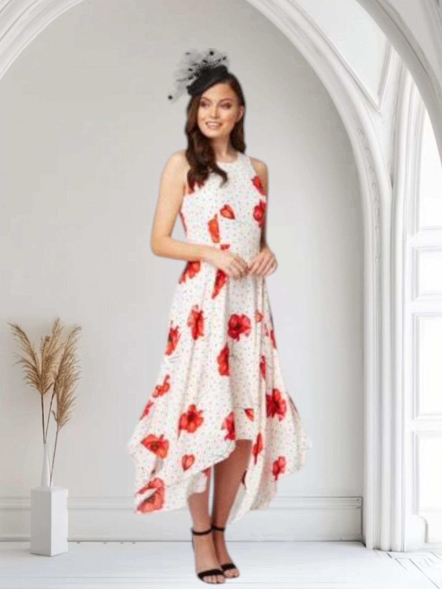 Roman Handkerchief Hem Poppy Dress UK 18 US 14 EU 46 Timeless Fashions