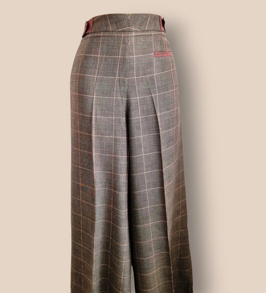 Diane von Furstenberg Womens Brown Plaid Wide Leg Trousers UK 10 US 6 EU 38 Timeless Fashions