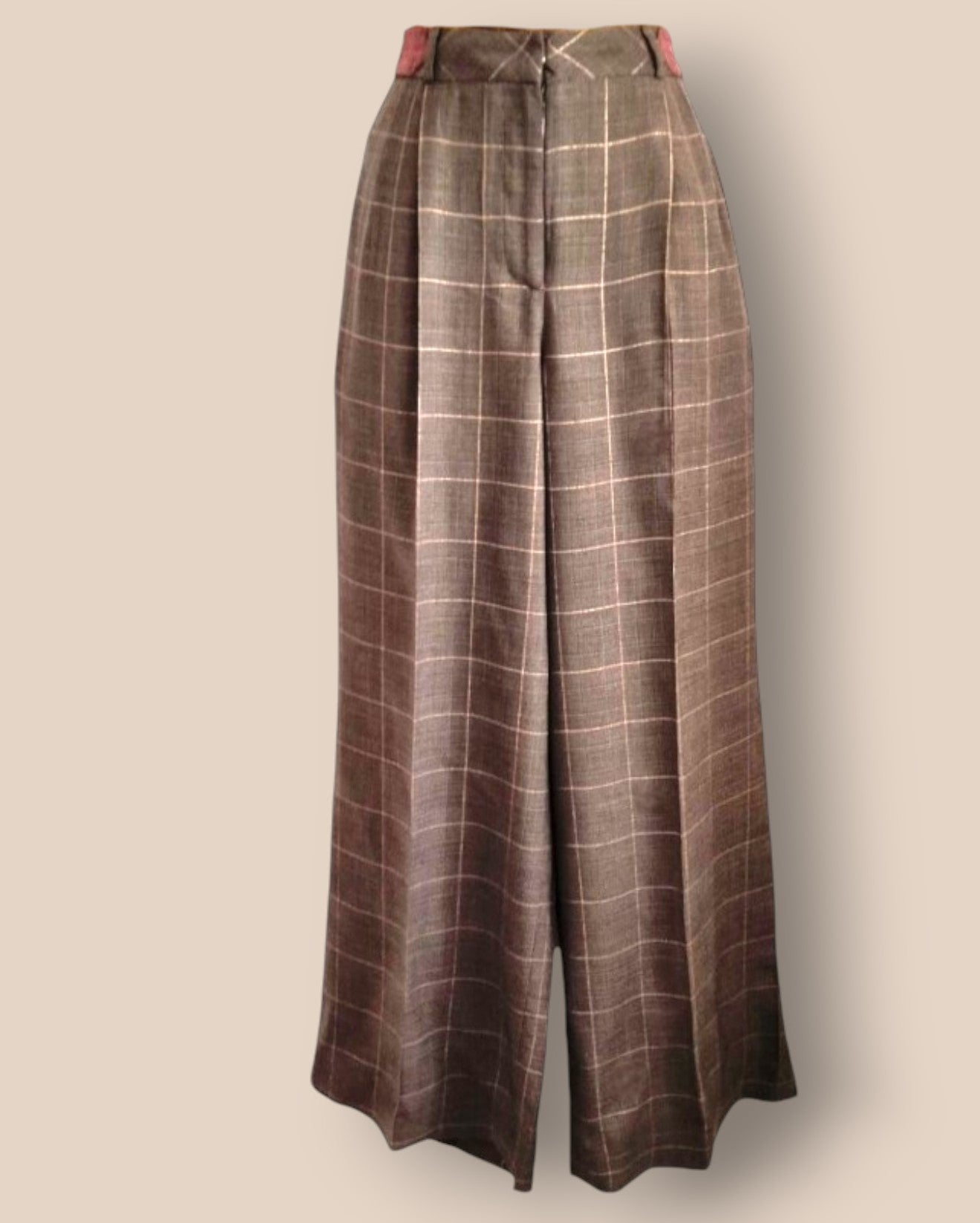 Diane von Furstenberg Womens Brown Plaid Wide Leg Trousers UK 10 US 6 EU 38 Timeless Fashions