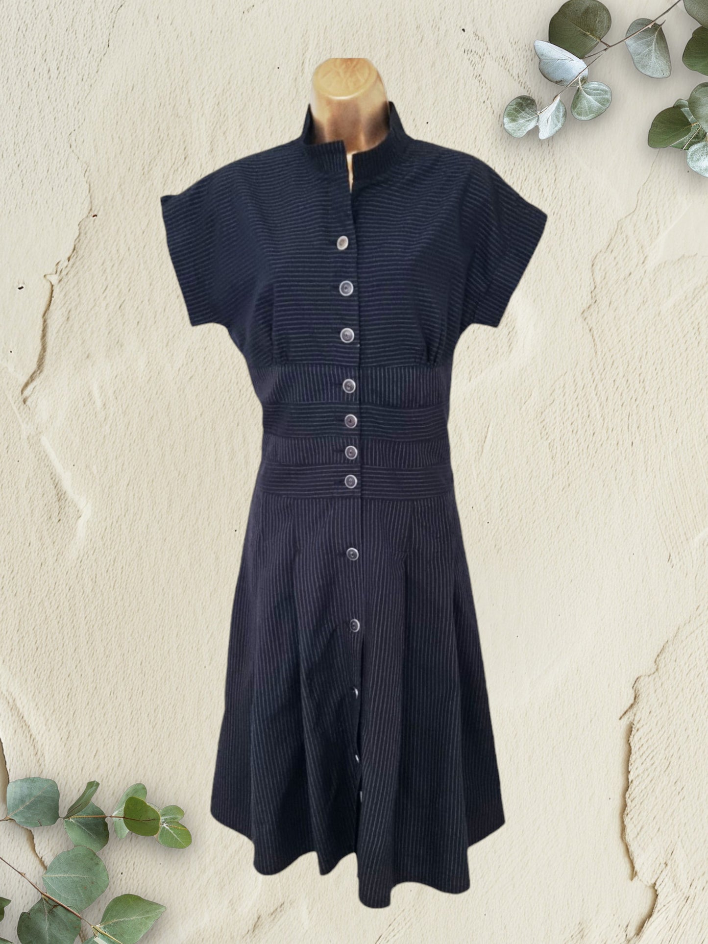 Sylvia Heise Vintage Black & White Striped Dress UK 12 US 8 EU 40 IT 42 Timeless Fashions
