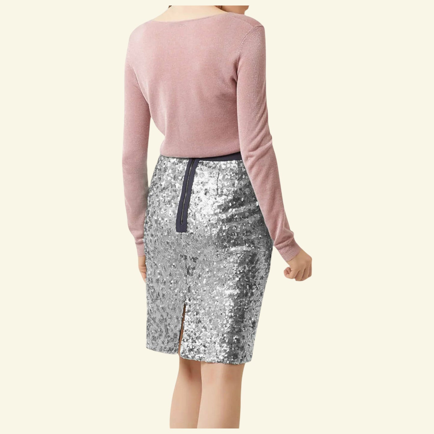 Fenn Wright Manson Caroline Skirt, Silver/Grey Sequin UK 18 US 14 EU 46 - Timelessfashions