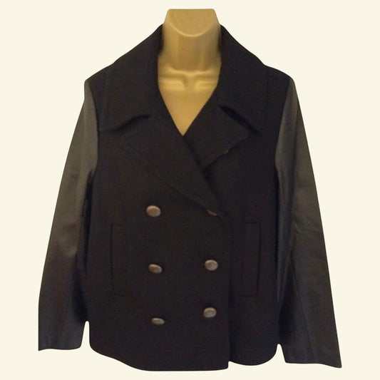 Gerard Darel Ladies Black Wool & Lambskin Leather Jacket UK 14 US 10 EU 42 - Timelessfashions