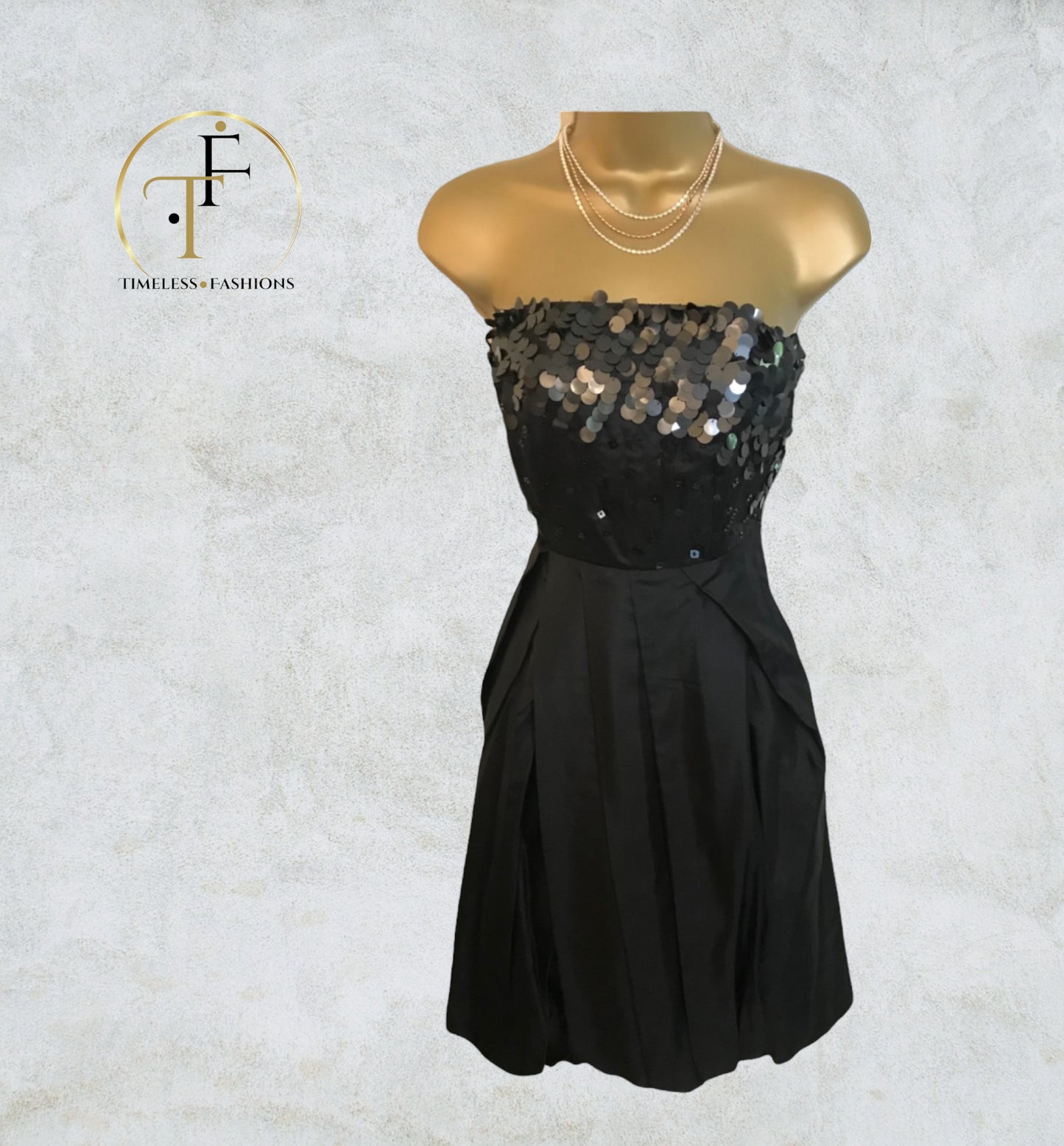 GIVe Black Silk & Sequin Bubble Cocktail Dress UK 8 US 4 EU 36 Timeless Fashions
