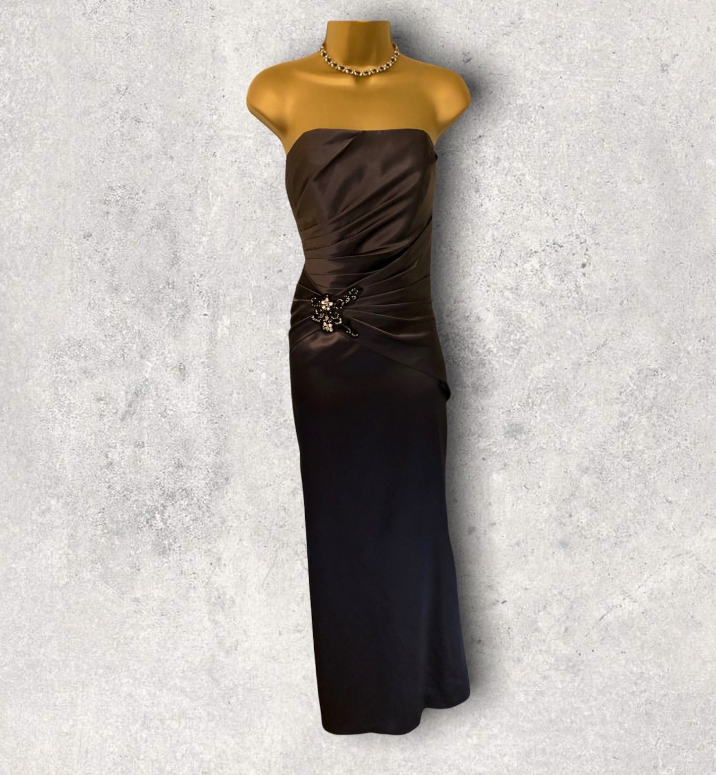 Hilary Morgan Slate Grey Satin Maxi Dress Prom, Bridesmaid UK 6 US 2 EU 34 Timeless Fashions
