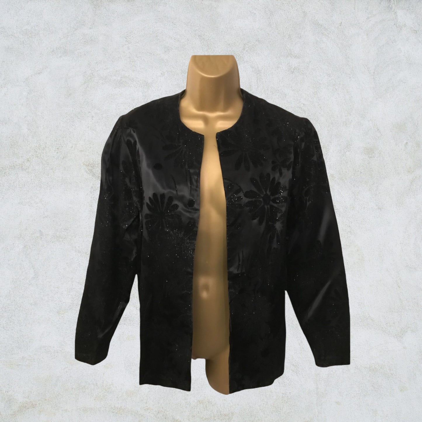 Hamells London Women's Vintage Black Velvet Flock Jacket UK 10 US 6 EU 38 Timeless Fashions