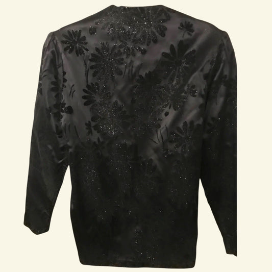 Hamells London Women's Vintage Black Velvet Flock Jacket UK 10 US 6 EU 38 - Timelessfashions