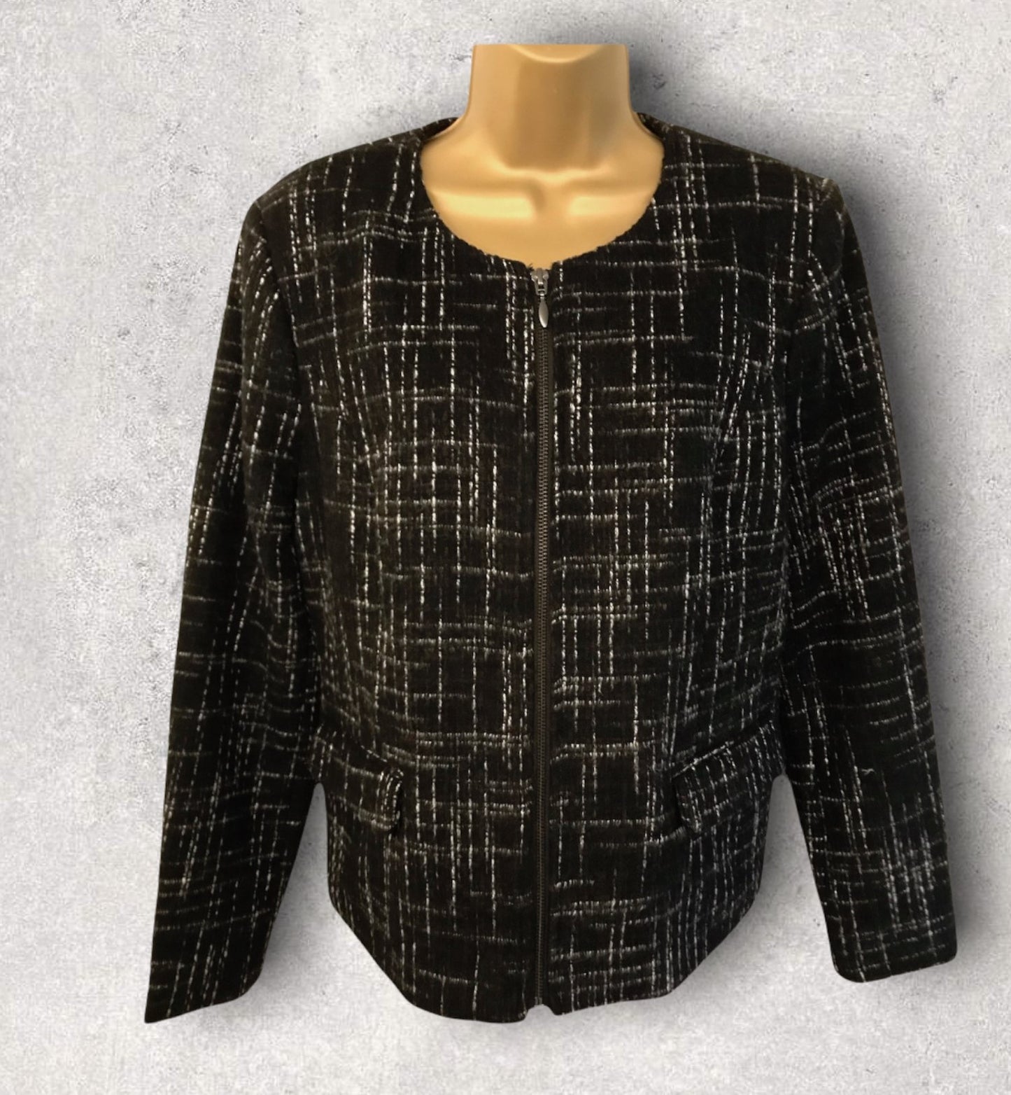 Paul Costelloe Black & White Vintage Zip Wool Blend Jacket UK 16 US 12 EU 44 Timeless Fashions