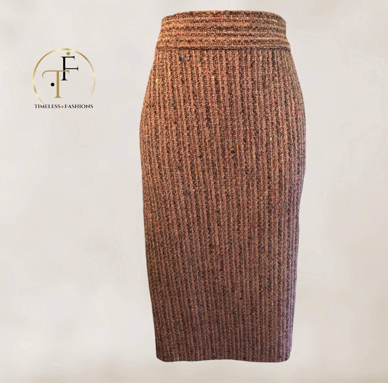 Gai Mattiolo Brown Fleck Tweed Wool Pencil Skirt UK 16 US 12 EU 44 IT 48 Timeless Fashions