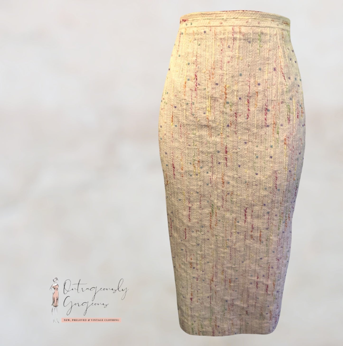 RUTY Paris White Fleck Tweed Midi Pencil Skirt UK 10/12 US 6/8 EU 38/40 IT 42 Timeless Fashions
