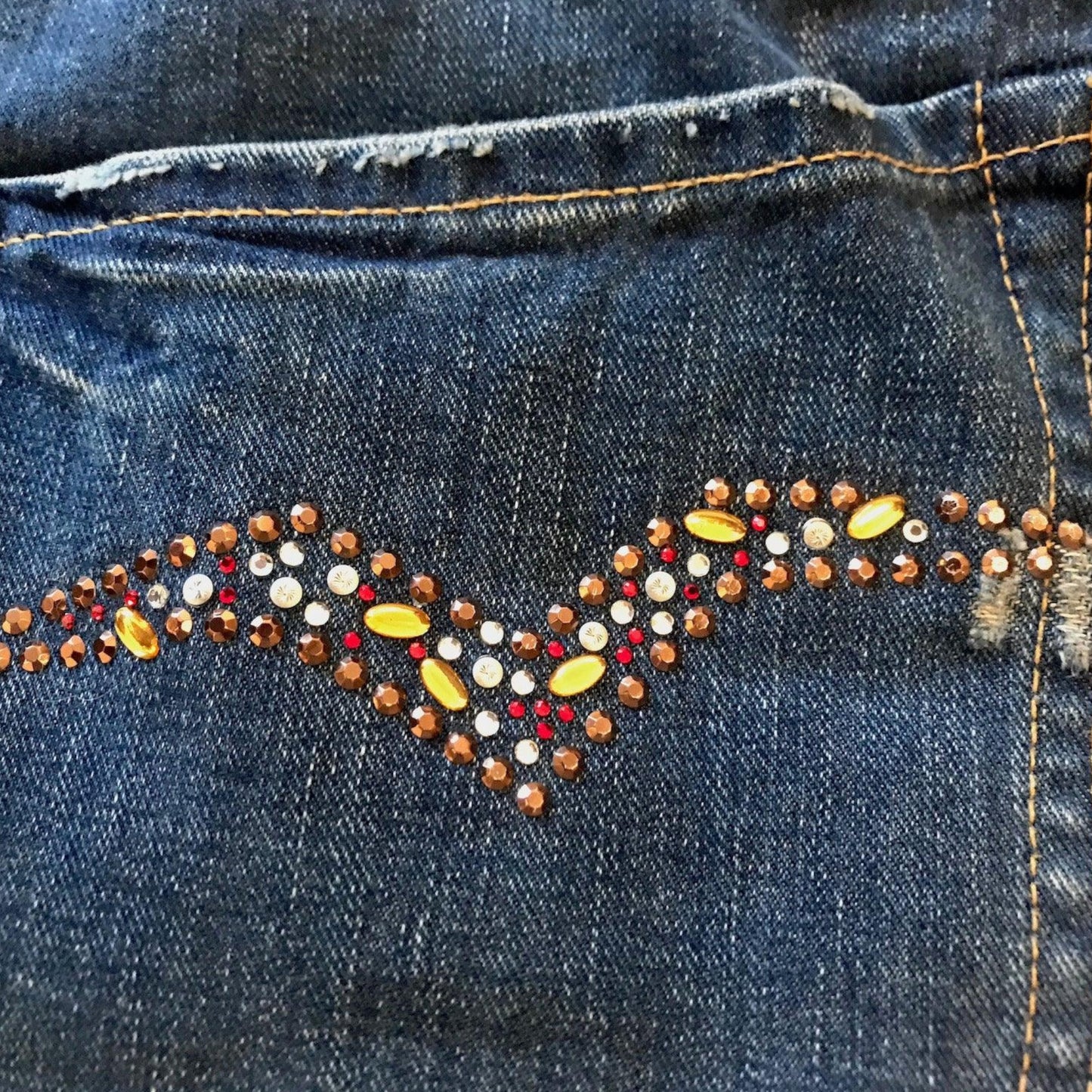 REPLAY Ladies Blue Jeans Gem Pockets Button Fly Low Rise W30" L34" - Timelessfashions