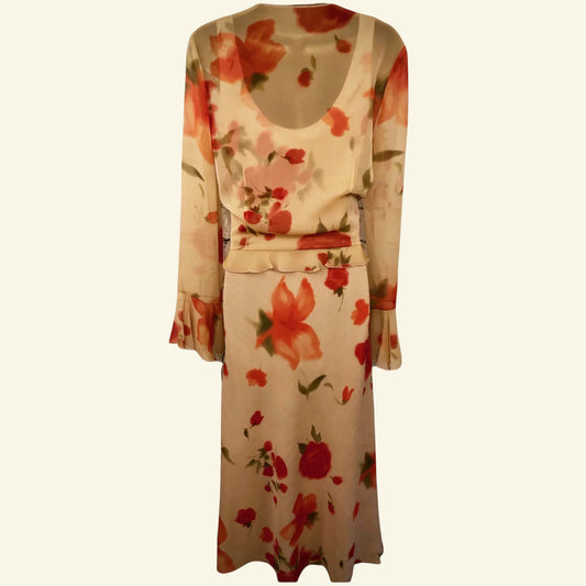 Chrystiano Beige & Red Floral Special Occasion Outfit UK 12 US 8 EU 40 - Timelessfashions