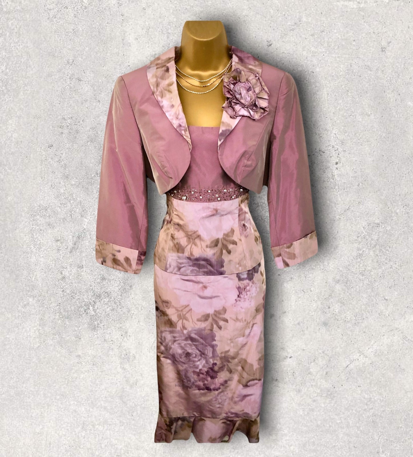 Frank Usher Lavender Floral 3 Piece Wedding Suit UK 12 US 8 EU 40 Timeless Fashions