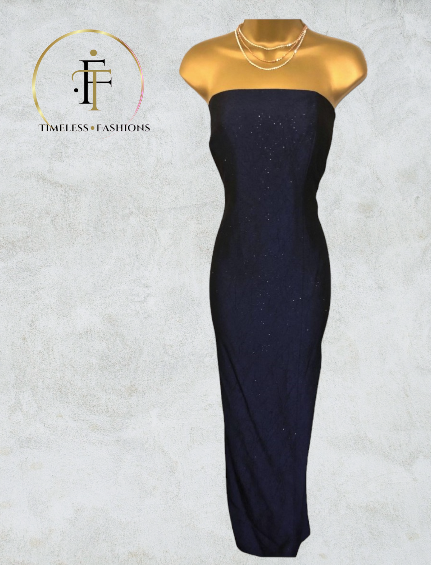 Samuel Marks Navy Sparkly Maxi Dress, Prom UK 12 US 8 EU 40 Timeless Fashions