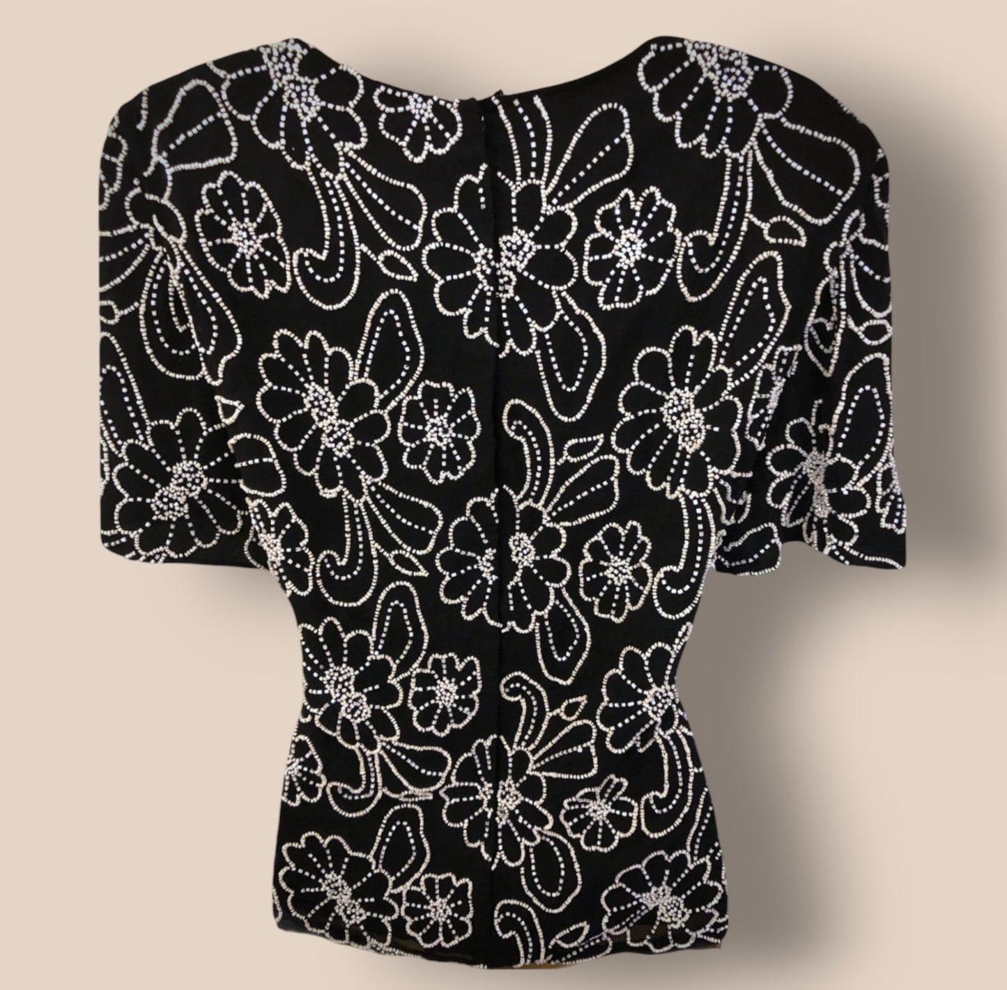 Gina Bacconi Vintage 80's Silk Beaded Black Evening Top UK 12 US 8 EU 40 Timeless Fashions