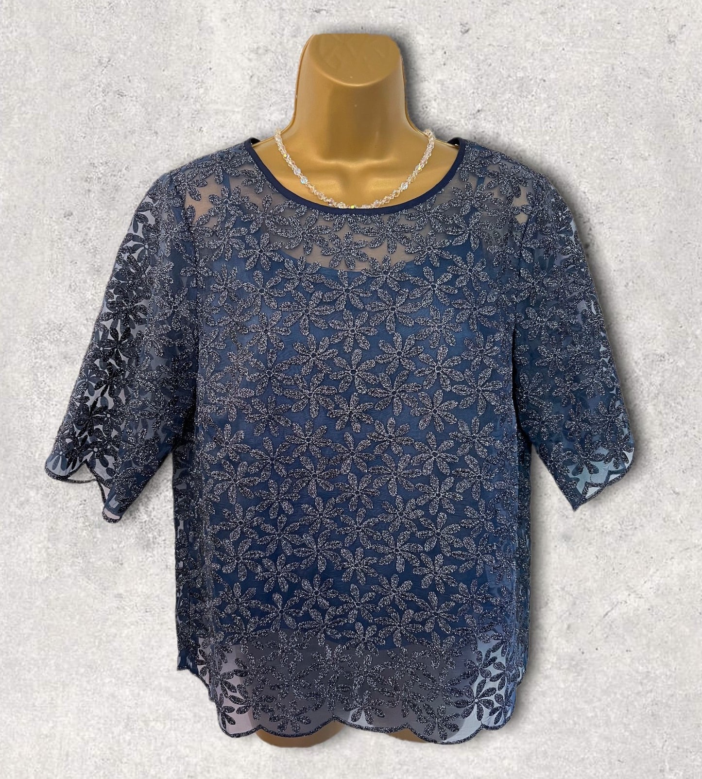 Boden Dark Blue Metallic Floral Organza Top UK 14 US 10 EU 42 Timeless Fashions