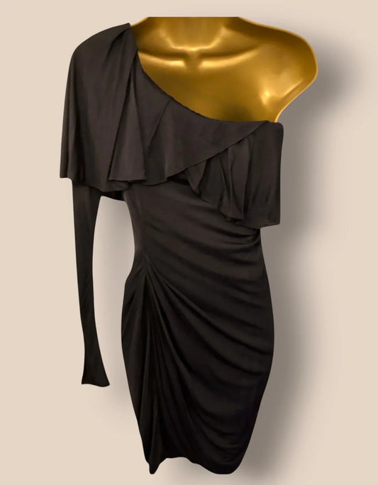 Yigal Azrouel Storm Blue One Shoulder One Sleeve Dress UK 8 US 4 EU 36 EU 34 - Timelessfashions