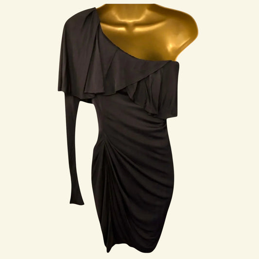 Yigal Azrouel Storm Blue One Shoulder One Sleeve Dress UK 8 US 4 EU 36 EU 34 - Timelessfashions