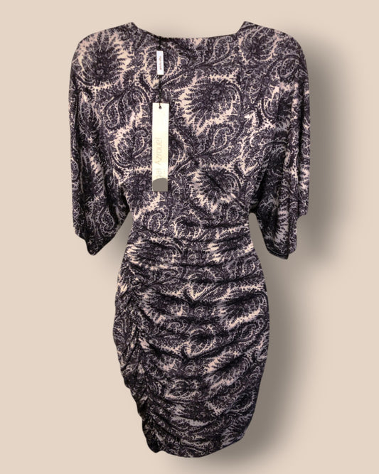 Yigal Azrouel Silk Paisley Print Kimono Style Ruched Dress UK 10 US 6 EU 38 Timeless Fashions