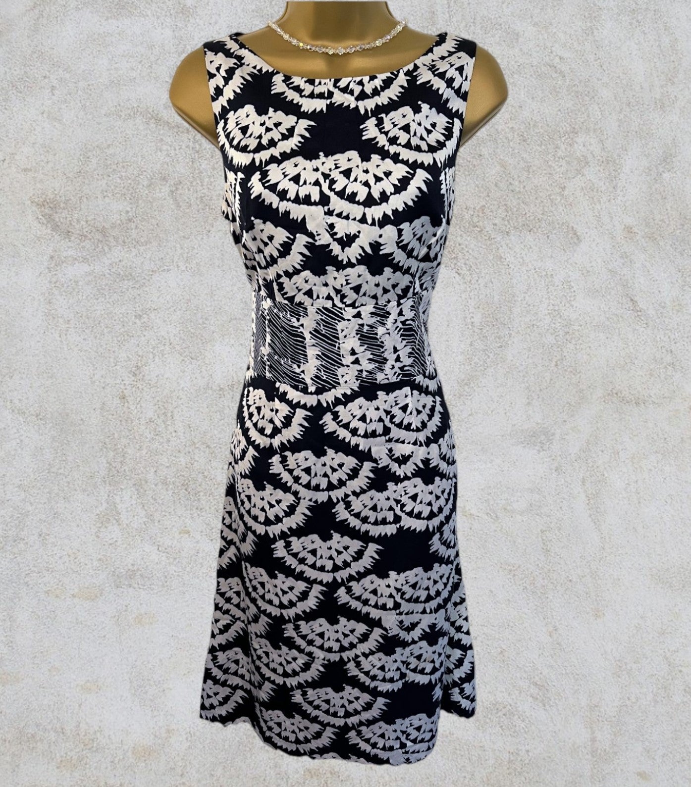Monsoon Navy Blue & White Cotton Mix Sleeveless Summer Dress UK 10 US 6 EU 38 Timeless Fashions
