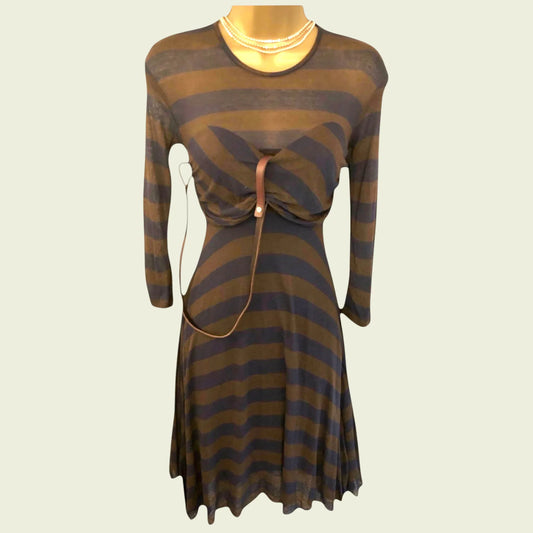 Yigal Azrouel Storm Blue & Earth Brown Striped Dress UK 6 US 2 EU 34 IT 38 - Timelessfashions