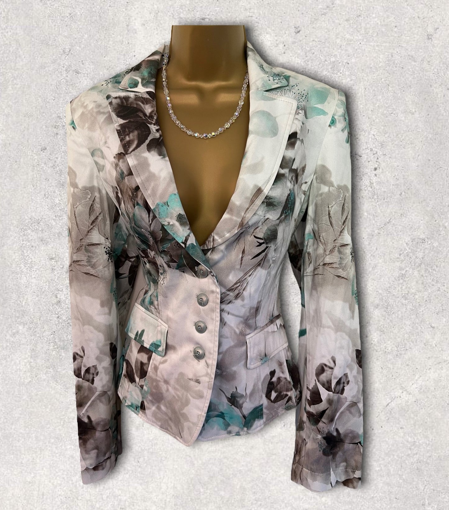 Apanage Womens White, Blue & Grey Floral Jacket UK 10 US6 EU 38 IT 42 Timeless Fashions