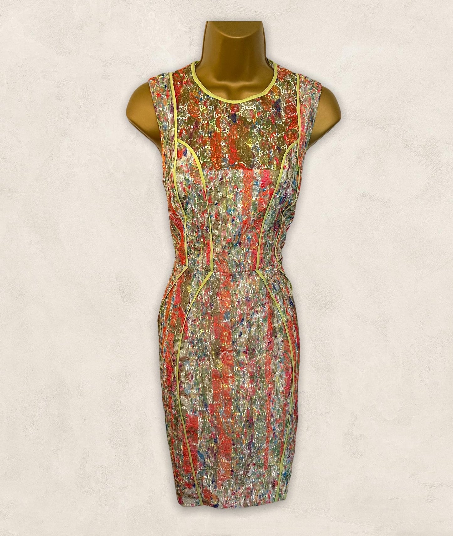 WHISTLES Florette MultiColoured Lace Sleeveless Summer Dress UK 8 US 4 EU 36 Timeless Fashions