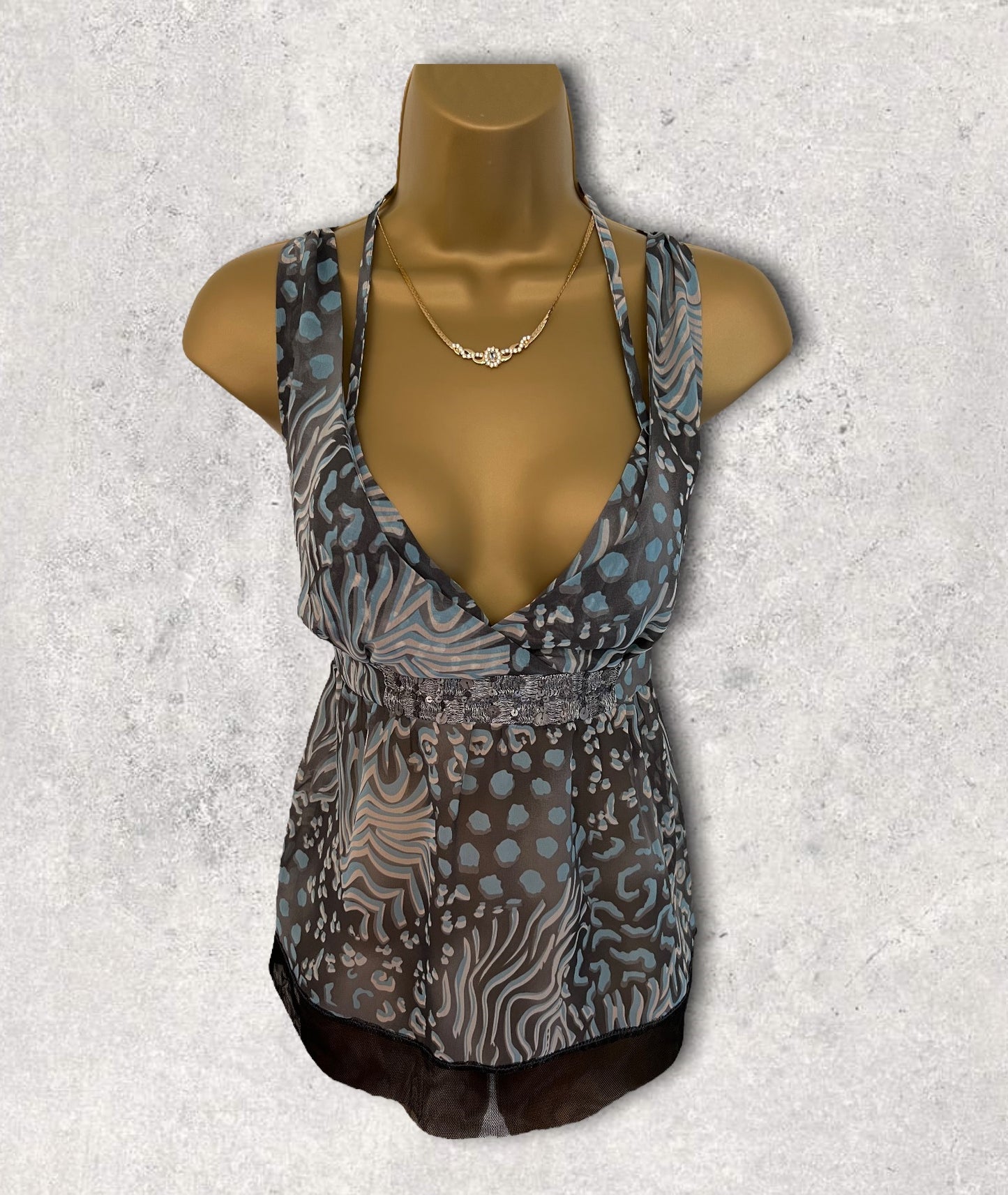 Phard Blue & Grey Chiffon Cami Top Size M Approx UK 8/10 US 4/6 EU 36/38 Timeless Fashions