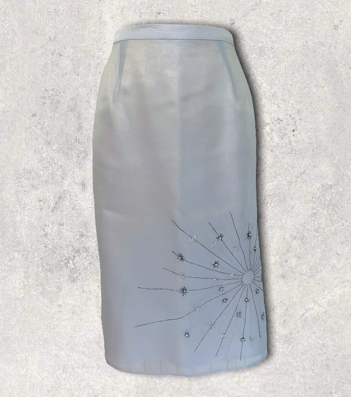 Zapa Ice Blue Organza Embroidered Summer Pencil Skirt UK 8/10 US 4/6 EU 36/38 - Timelessfashions