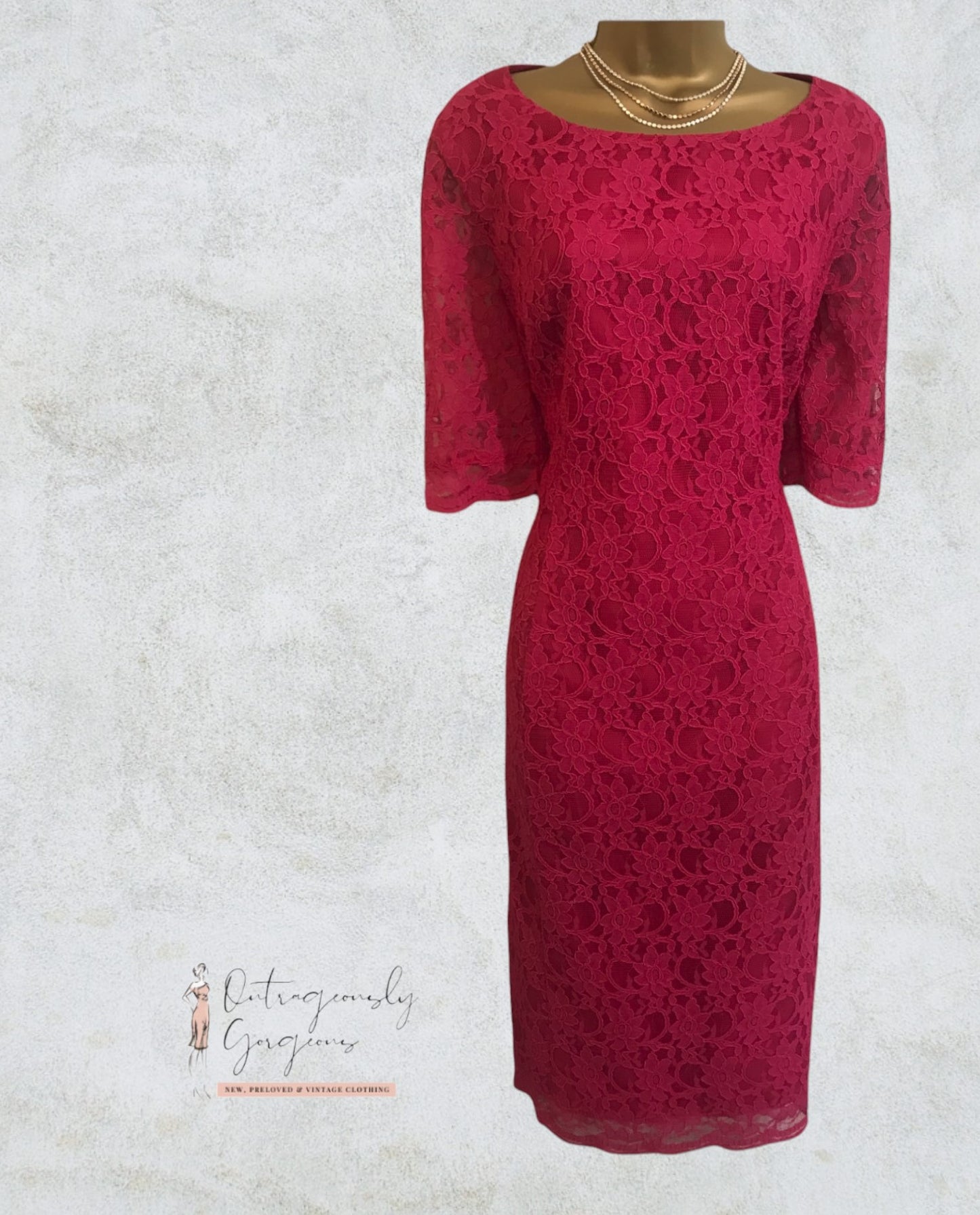 Linea Pink Lace Pencil Dress UK 16 US 12 EU 44 Timeless Fashions