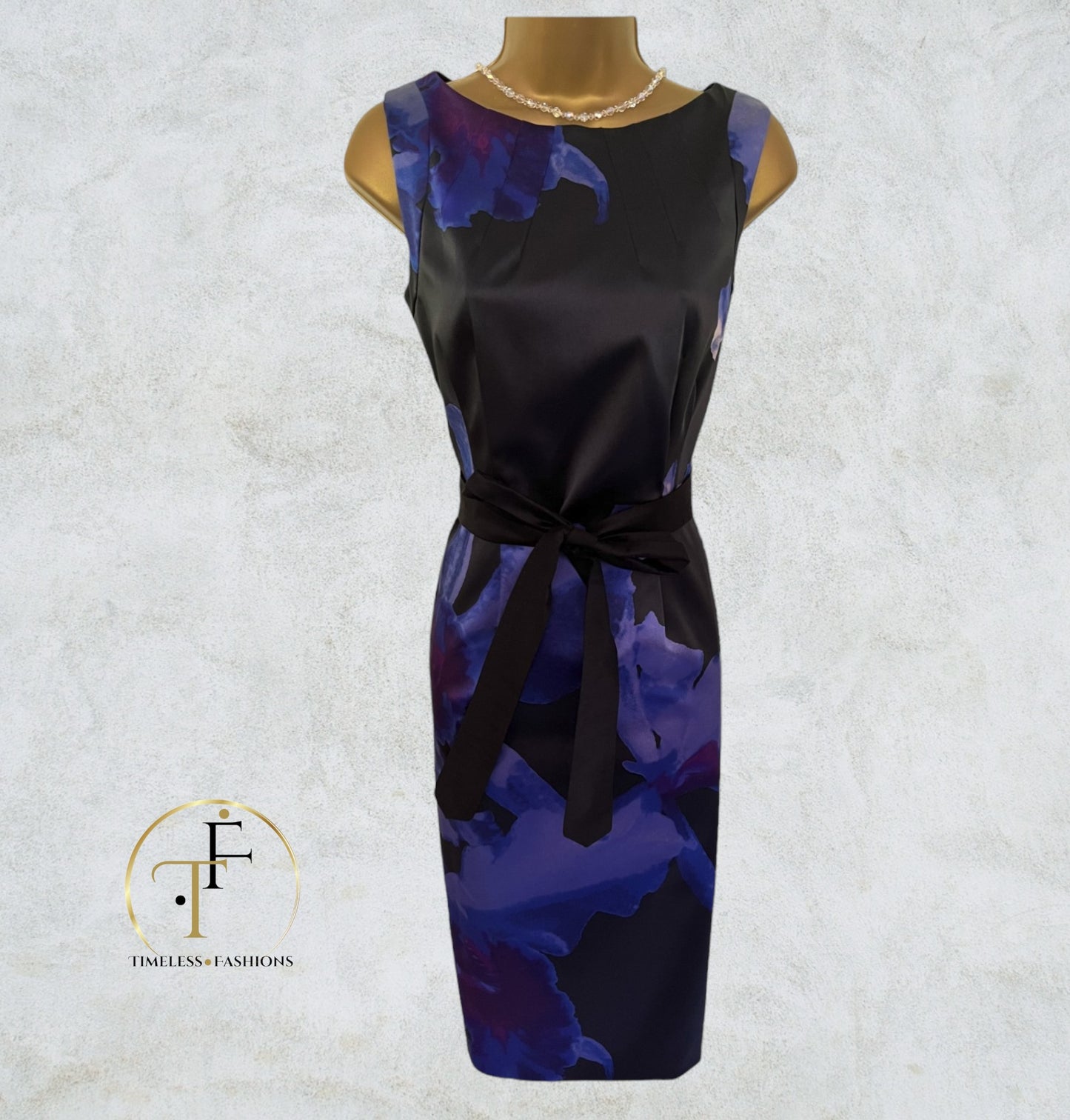 Coast Black & Blue Floral Satin Sleeveless Dress UK 10 US 6 EU 38 Timeless Fashions