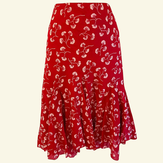 Ralph Lauren Red & White Cotton Floral Skirt Size S Approx UK 10/12 US 6/8 EU 38/40 - Timelessfashions