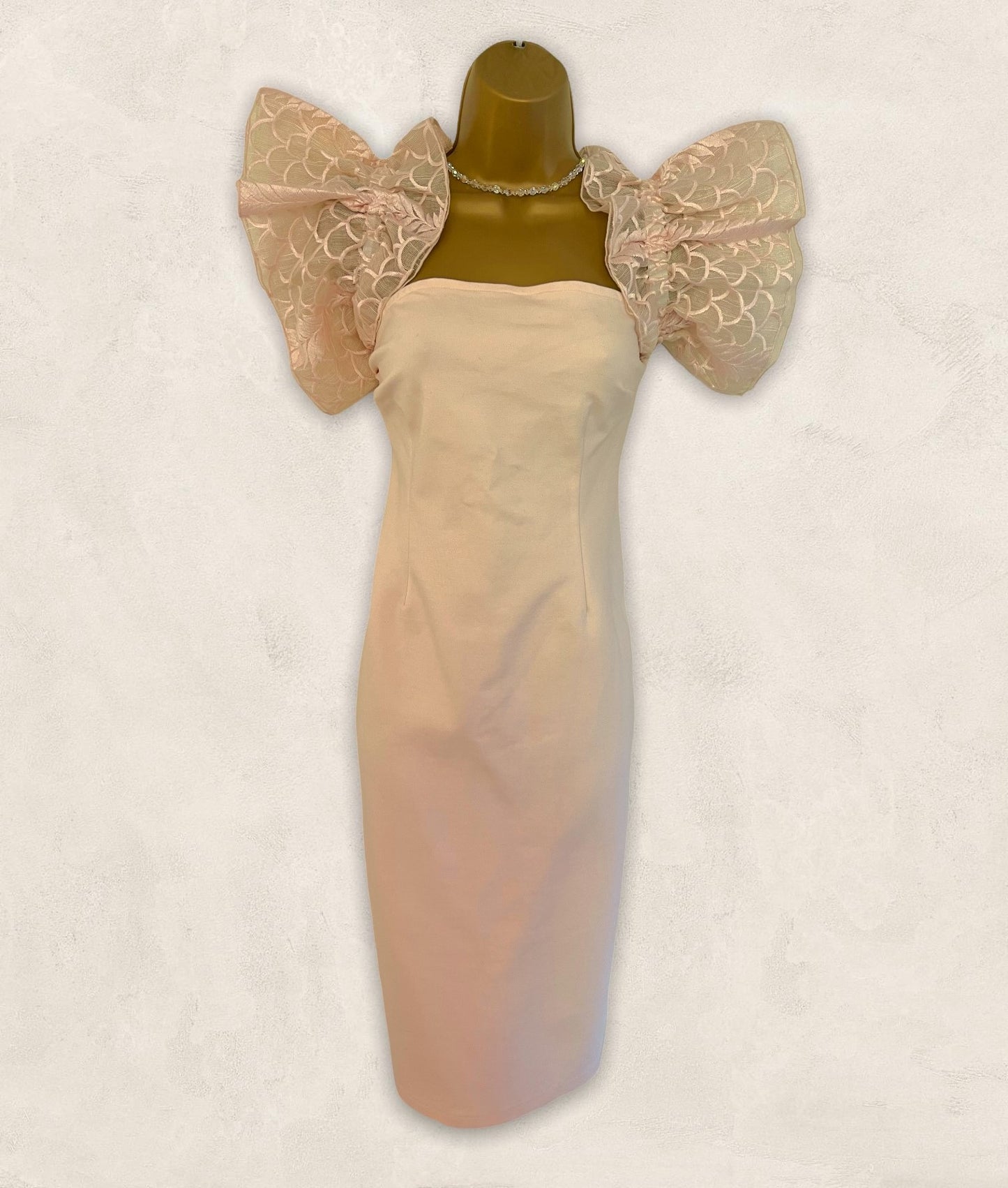 Coast Blush Peach Off The Shoulder Sleeve Bodycon Stretch Dress UK 14 US 10 EU 42 Timeless Fashions